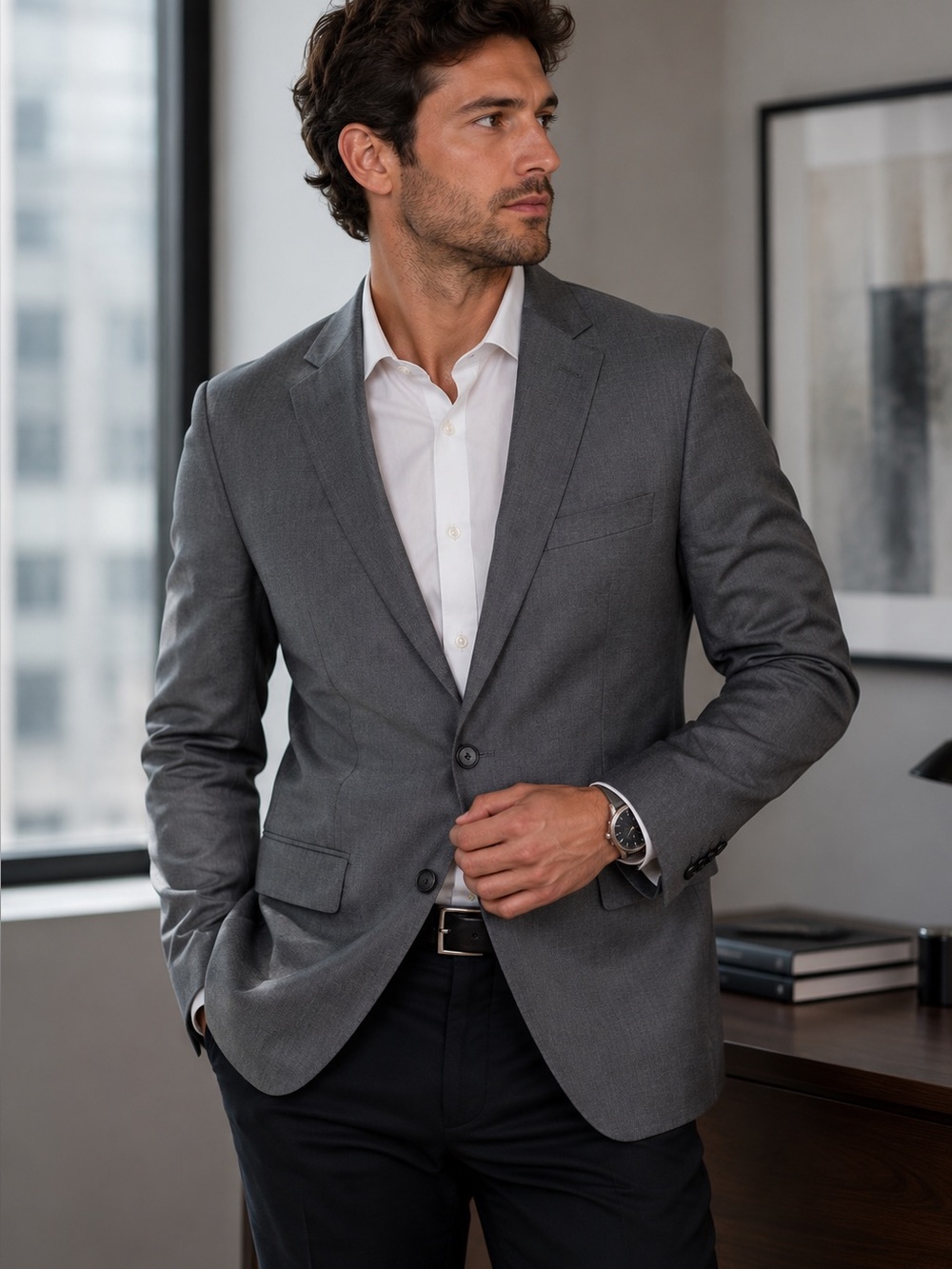 Calvin Klein Men's Grey Slim Fit Blazer Jacket Medium Professional Career Office
